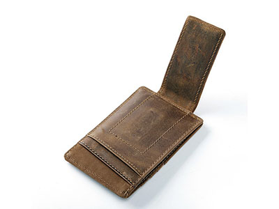 Men Genuine Leather Business Card Holder with Strong Magnet Money Clip
