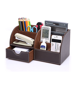 7 Storage Compartments Multifunctional PU Leather Office Desk Organizer